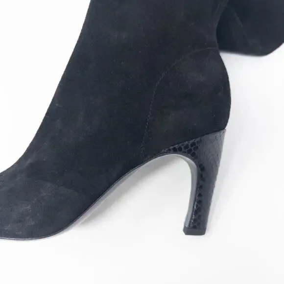 Tory Burch Over the Knee Stretch Boot Womens 7 Black Suede 80mm Snake Skin Heel - Picture 6 of 10